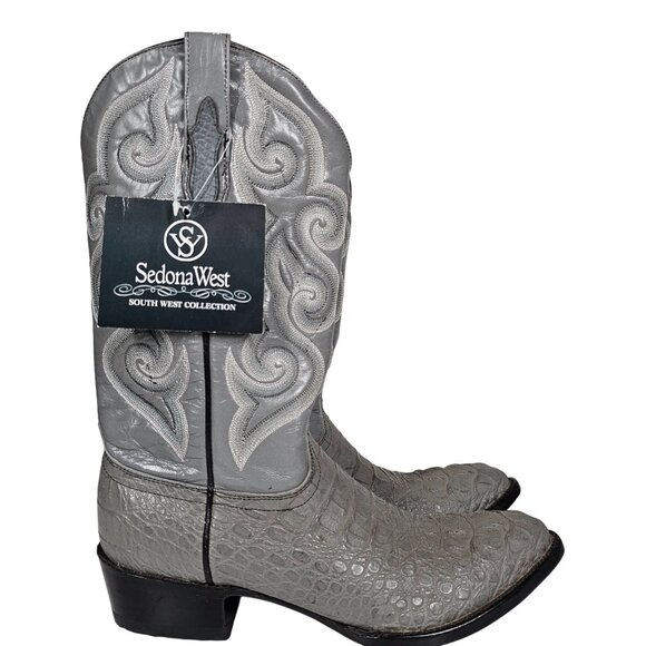 Sedona West Vintage Women's Western Gray Alligator Leather Boots 9D - Picture 11 of 16